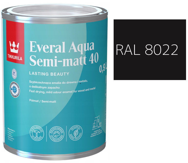 TIKKURILA Everal Aqua Semi Matt [40] czarno brązowy  RAL 8022