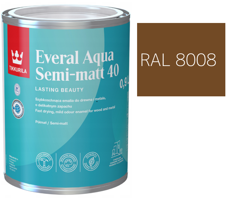 TIKKURILA Everal Aqua Semi Matt [40] brązowy oliwkowy RAL 8008