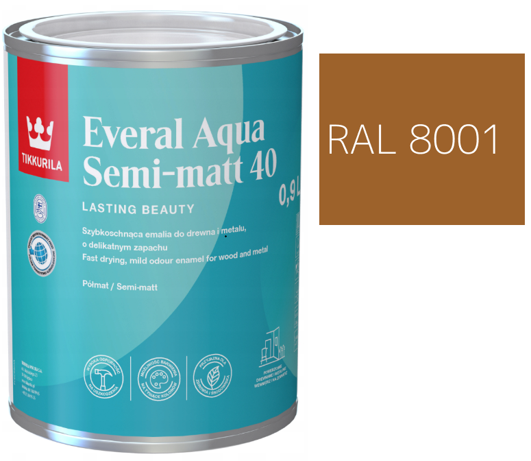 TIKKURILA Everal Aqua Semi Matt [40] orzech jasny RAL 8001