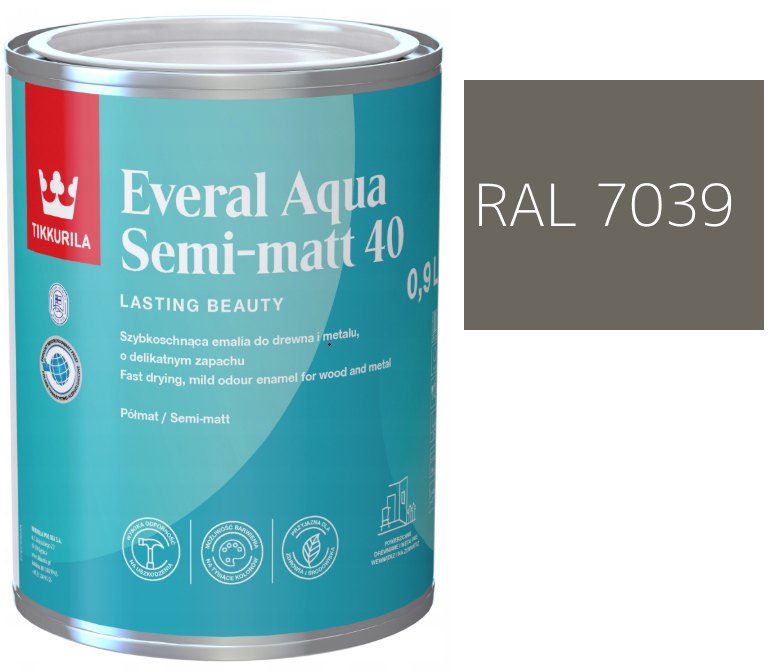 TIKKURILA Everal Aqua Semi Matt [40] szary kwarcowy RAL 7039