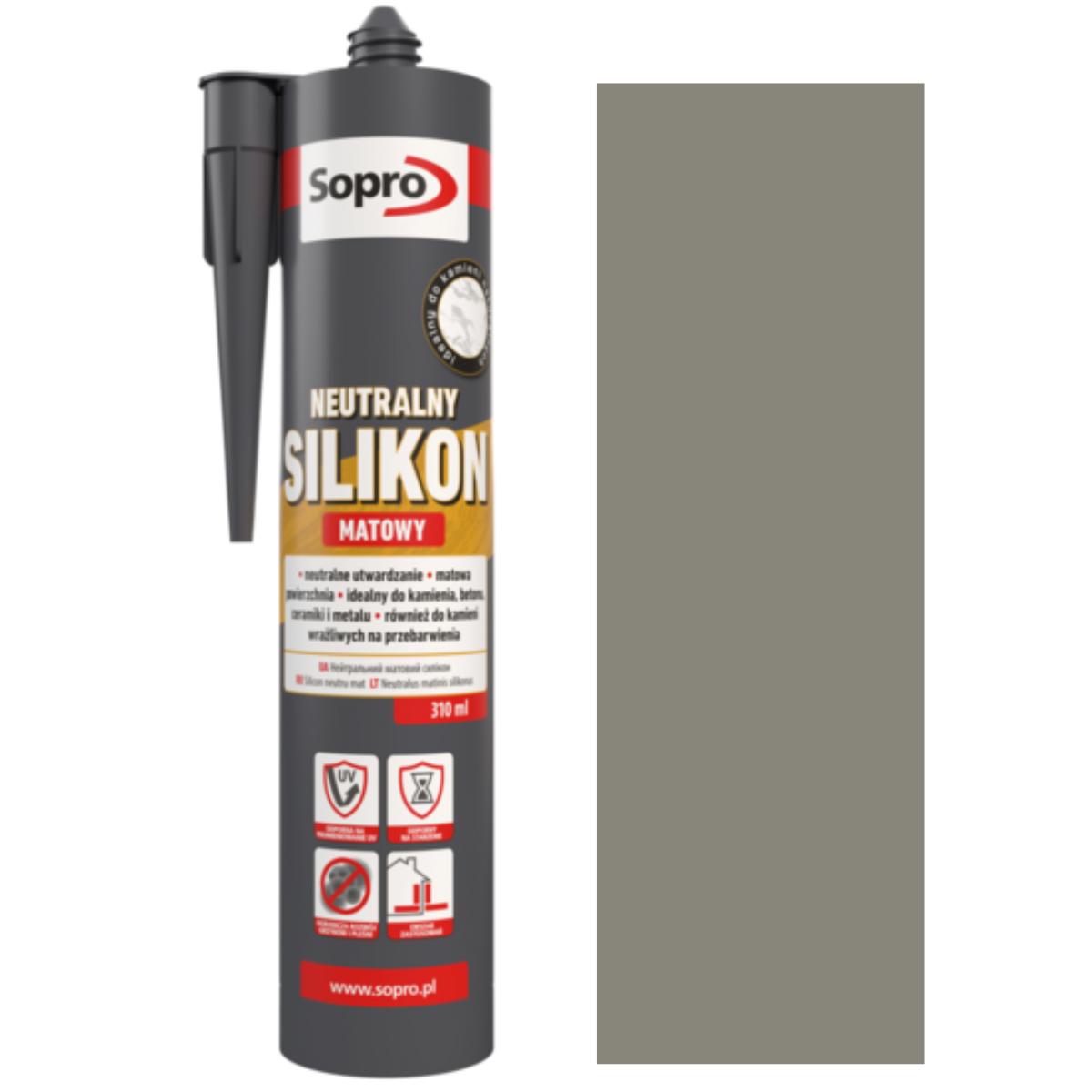 SOPRO Silikon neutralny sanitarny i dylatacyjny matowy betonowy szary 310ml