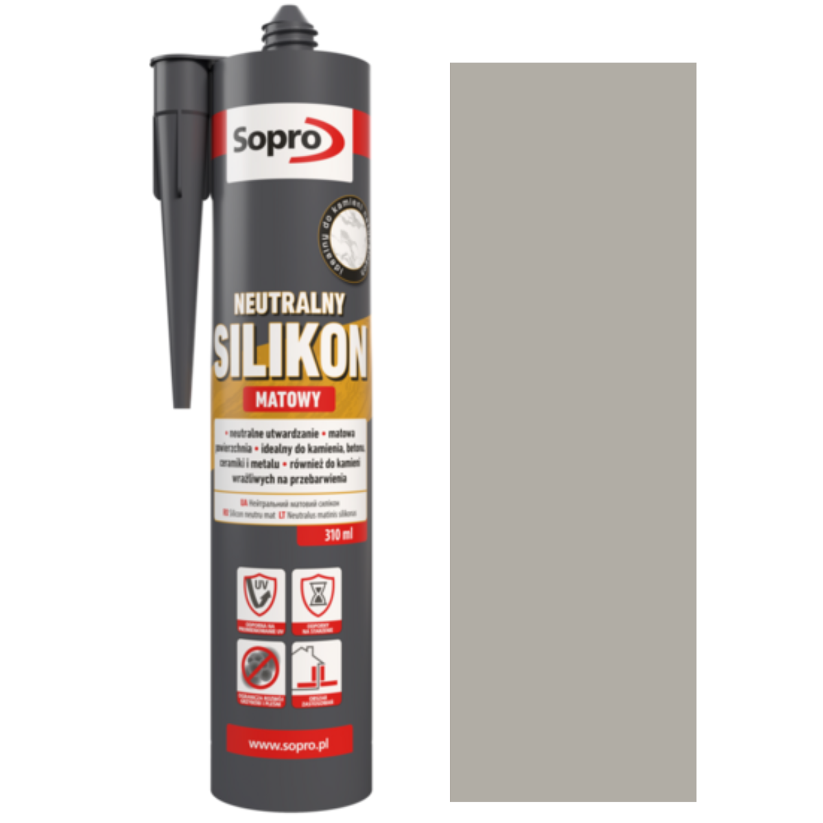 SOPRO Silikon neutralny sanitarny i dylatacyjny matowy szary 310ml