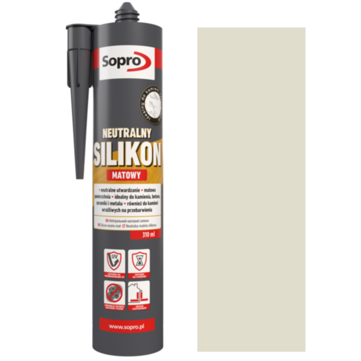 SOPRO Silikon neutralny sanitarny i dylatacyjny matowy srebrny szary 310ml