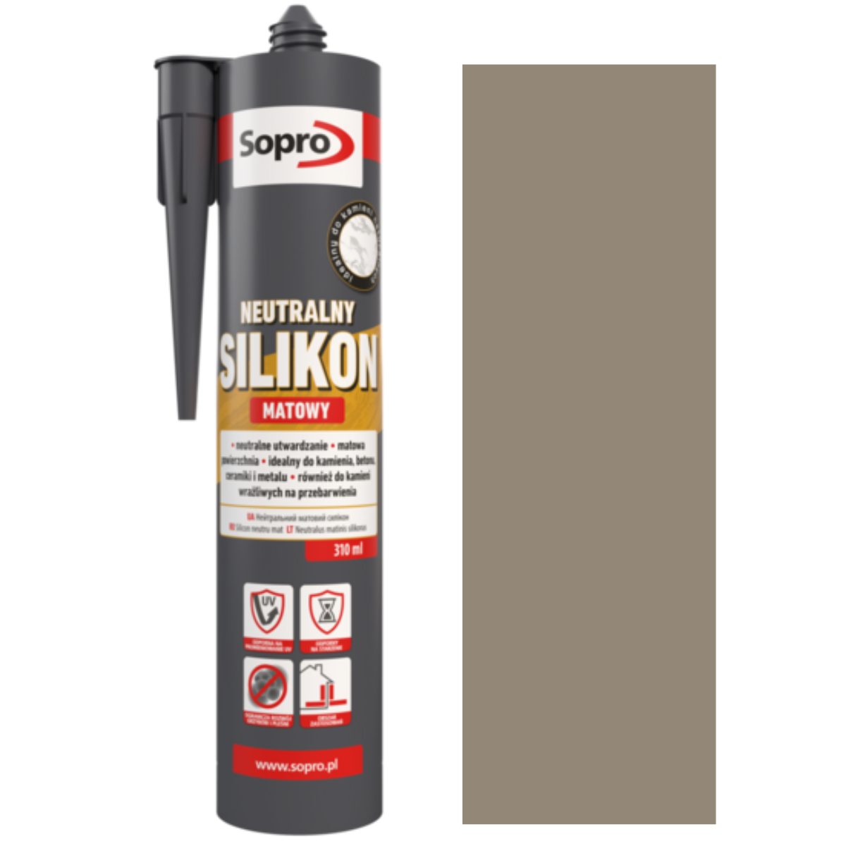 SOPRO Silikon neutralny sanitarny i dylatacyjny matowy piaskowy szary 310ml