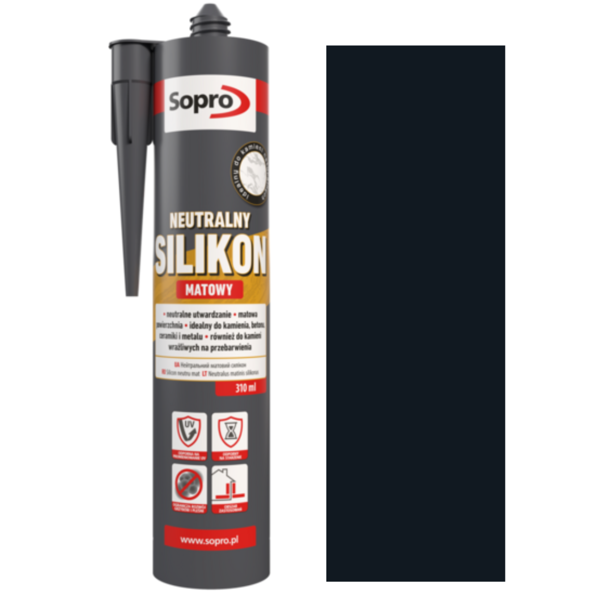 SOPRO Silikon neutralny sanitarny i dylatacyjny matowy głęboka czerń 310ml