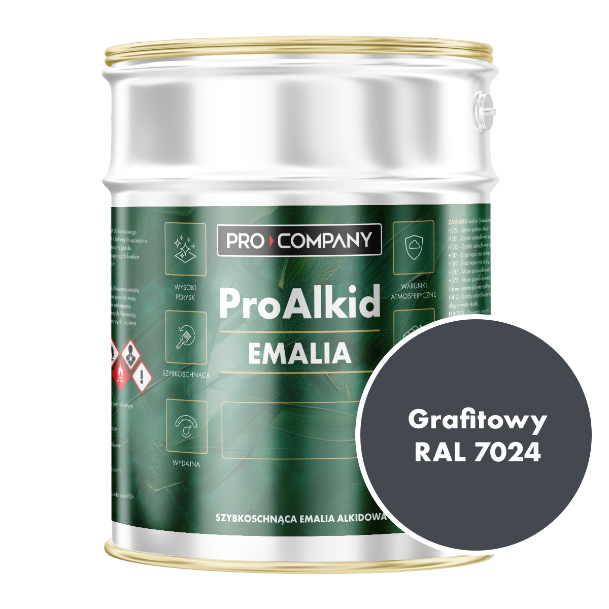 Szybkoschnąca emalia alkidowa do metalu Pro Alkid Grafitowy RAL 7024 2,7L 