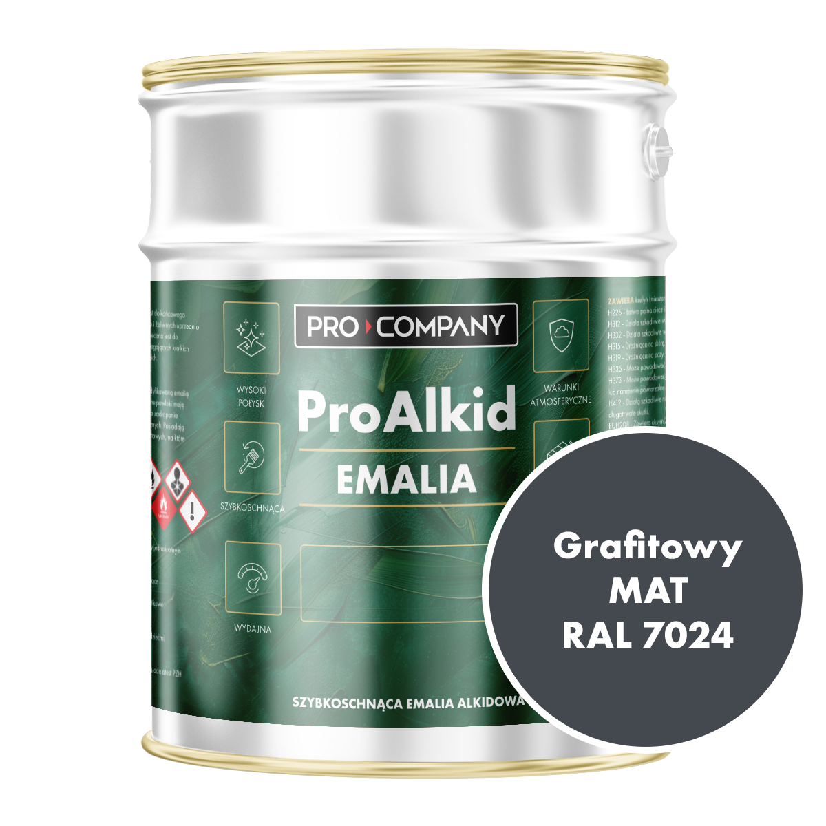 Szybkoschnąca emalia alkidowa do metalu Pro Alkid Grafitowy MAT RAL 7024 2,7L