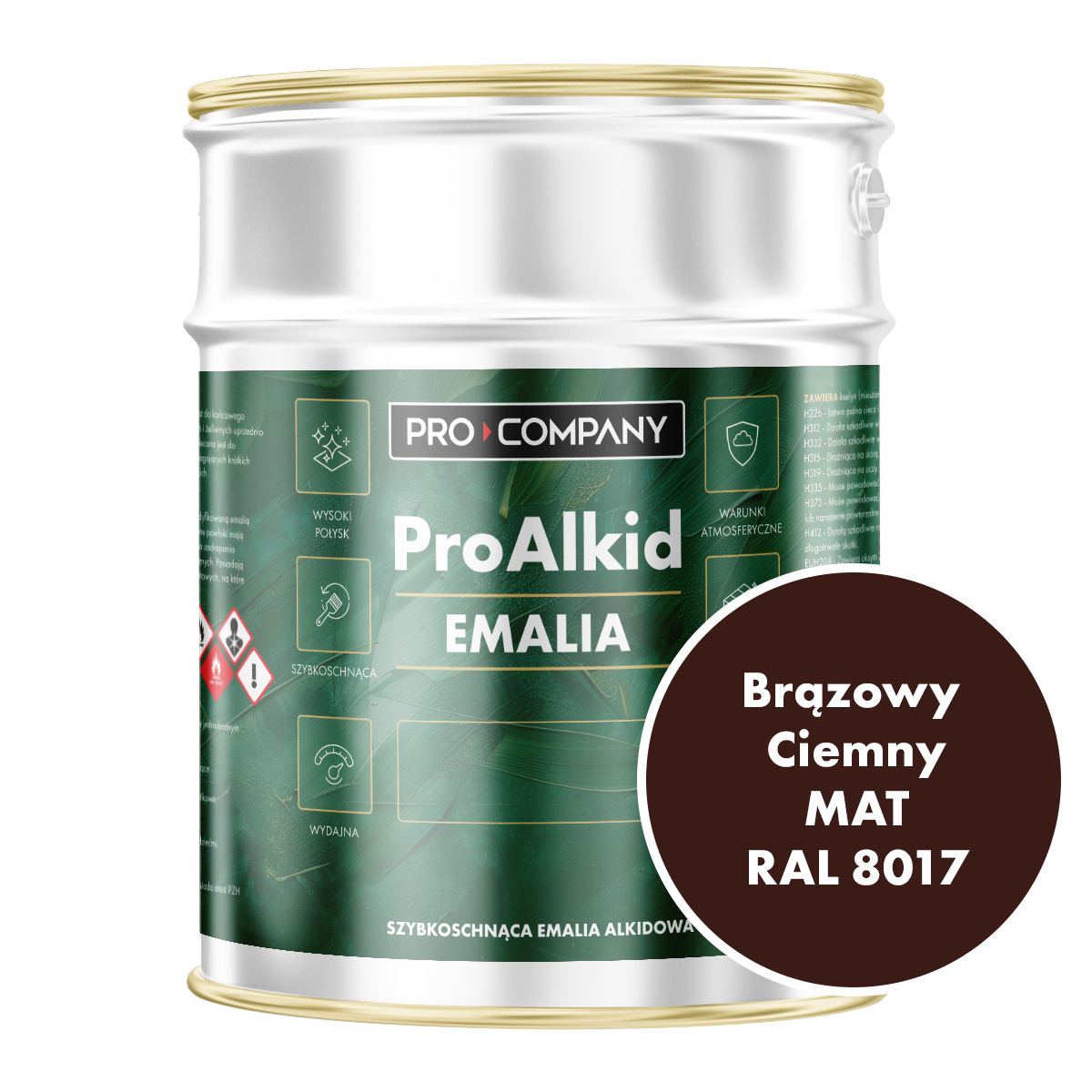 Szybkoschnąca emalia alkidowa do metalu Pro Alkid Brązowy Ciemny MAT RAL 8017 4,5L
