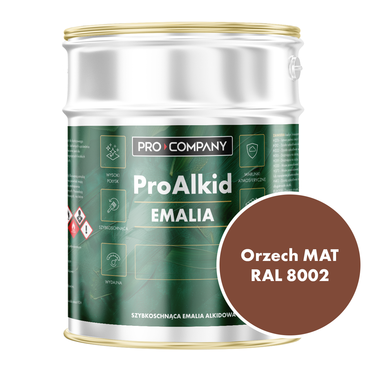 Szybkoschnąca emalia alkidowa do metalu Pro Alkid Orzech Średni MAT RAL 8002 9L