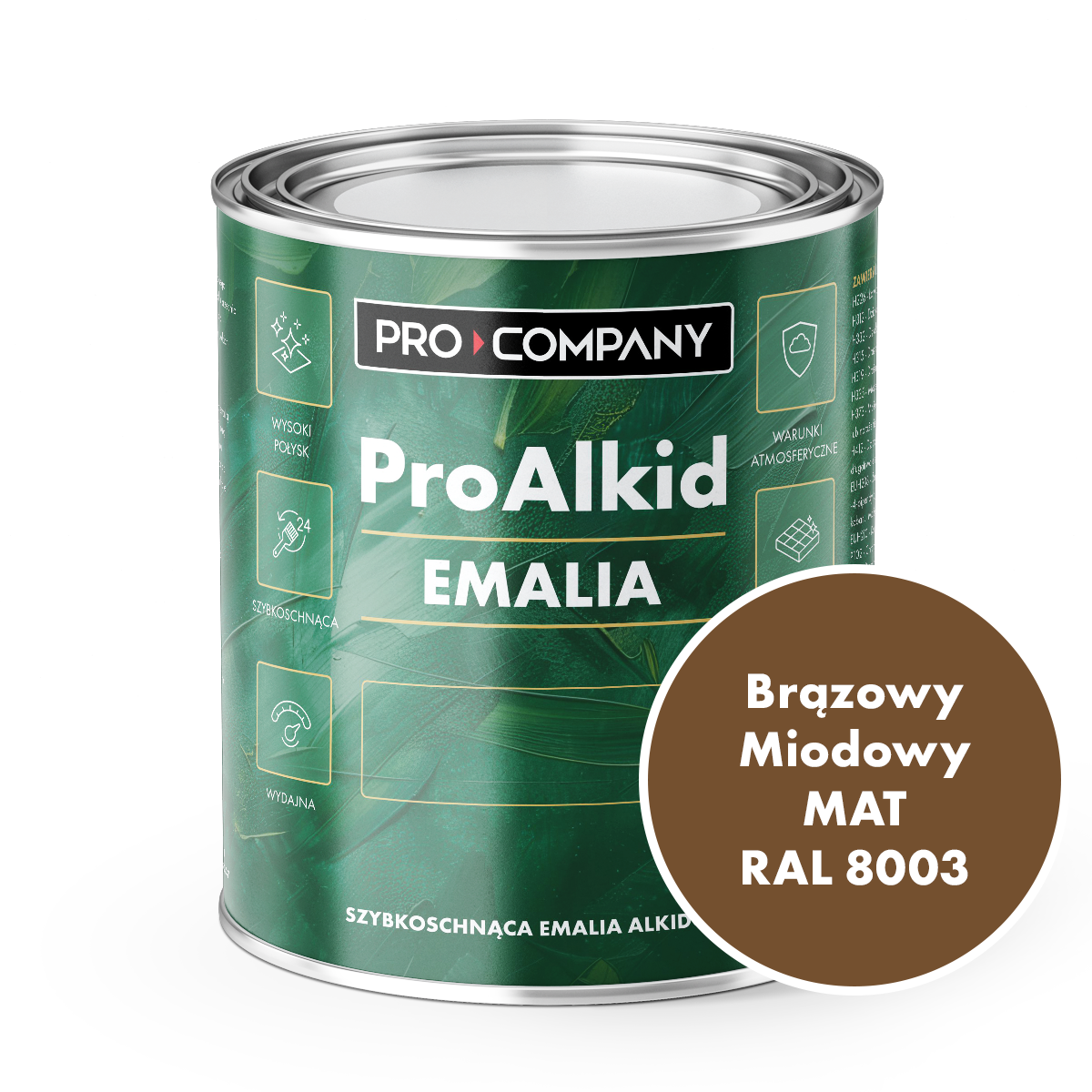 Szybkoschnąca emalia alkidowa do metalu Pro Alkid Brązowy Miodowy MAT RAL 8003 0,9L