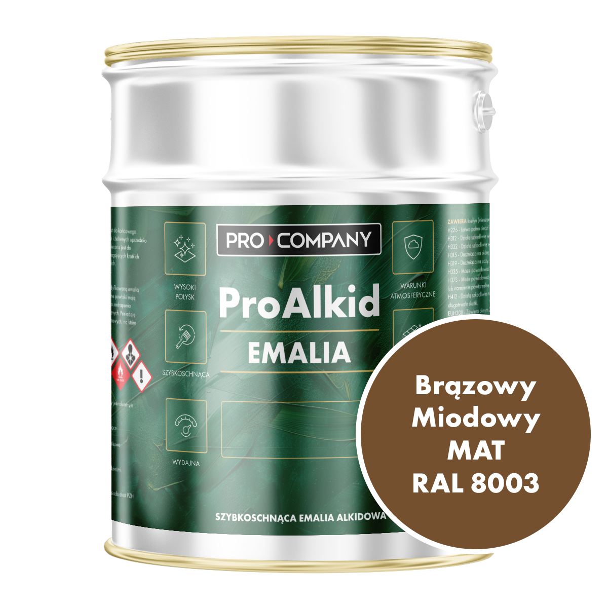 Szybkoschnąca emalia alkidowa do metalu Pro Alkid Brązowy Miodowy MAT RAL 8003 4,5L