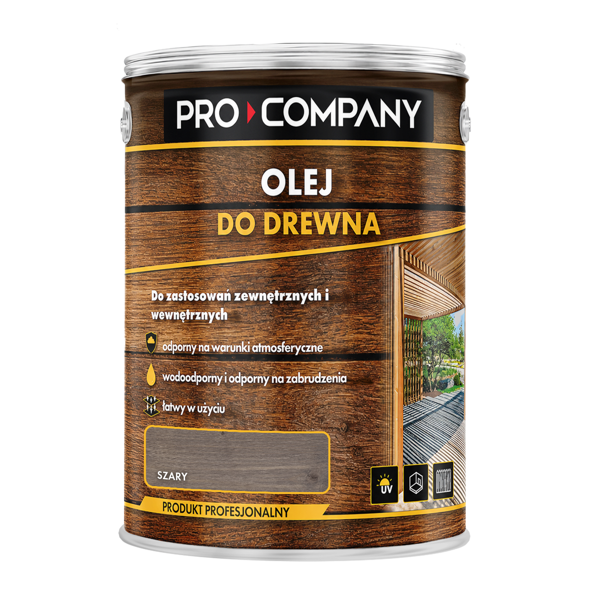 PRO COMPANY Olej do drewna do wnętrz i na zewnątrz hydrofobowy ochrona UV szary 5L