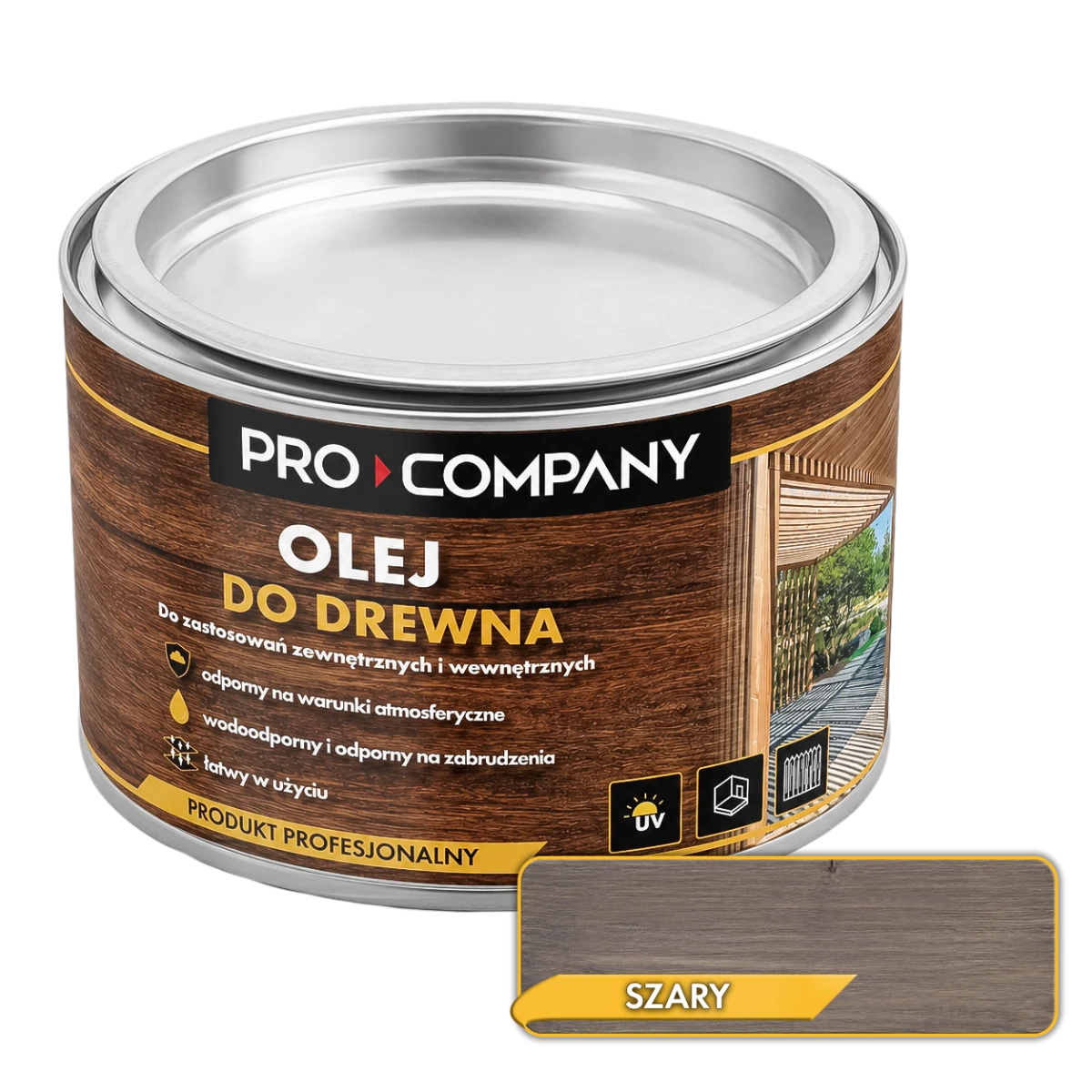 PRO COMPANY Olej do drewna do wnętrz i na zewnątrz hydrofobowy ochrona UV szary 100ml