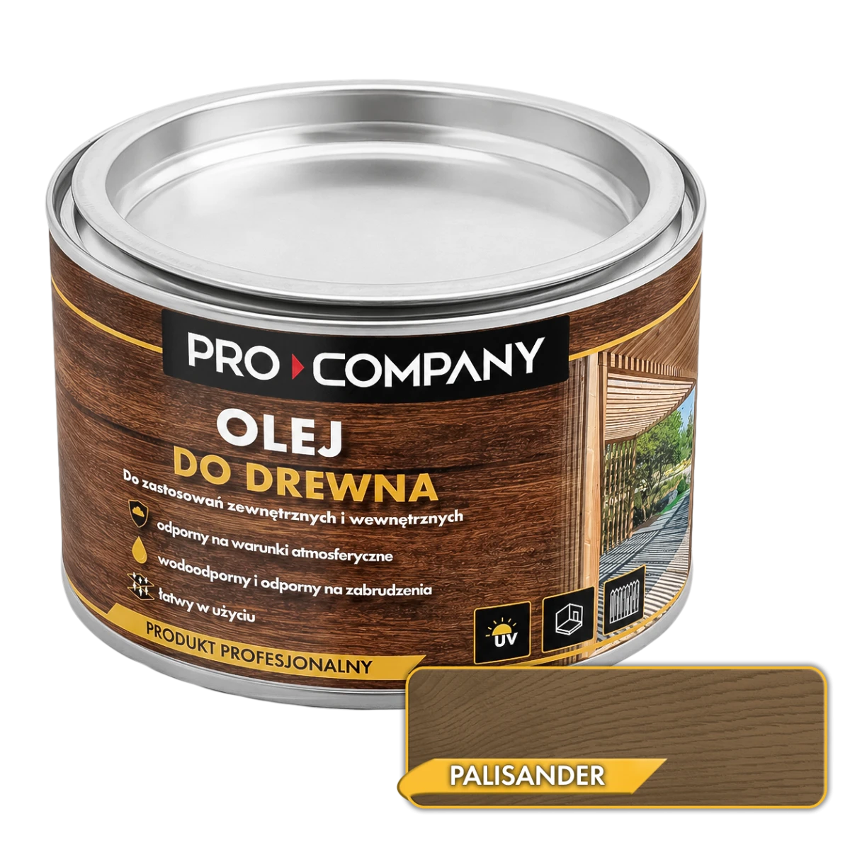 PRO COMPANY Olej do drewna do wnętrz i na zewnątrz hydrofobowy ochrona UV palisander próbka 100ml