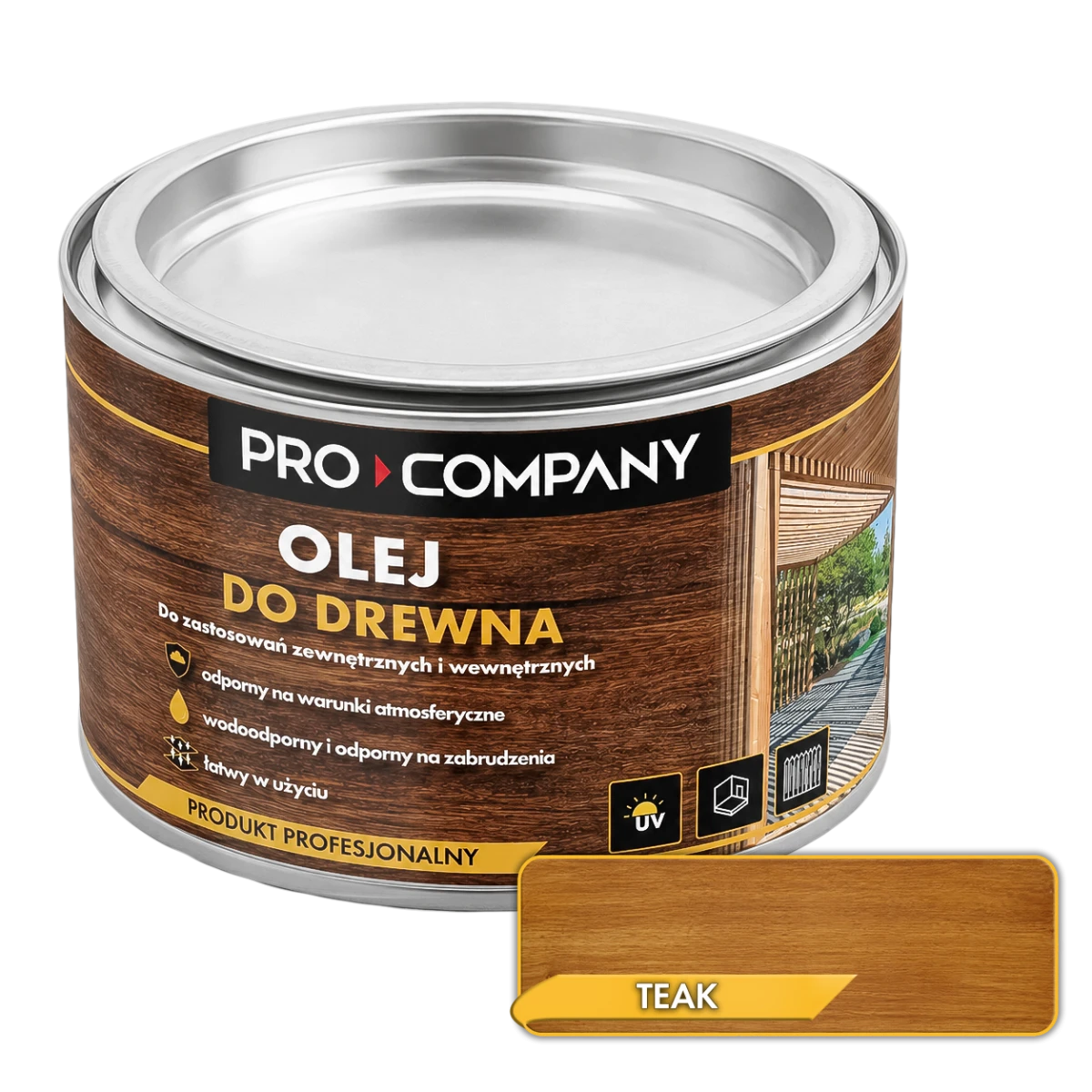 PRO COMPANY Olej do drewna do wnętrz i na zewnątrz hydrofobowy ochrona UV teak próbka 100ml