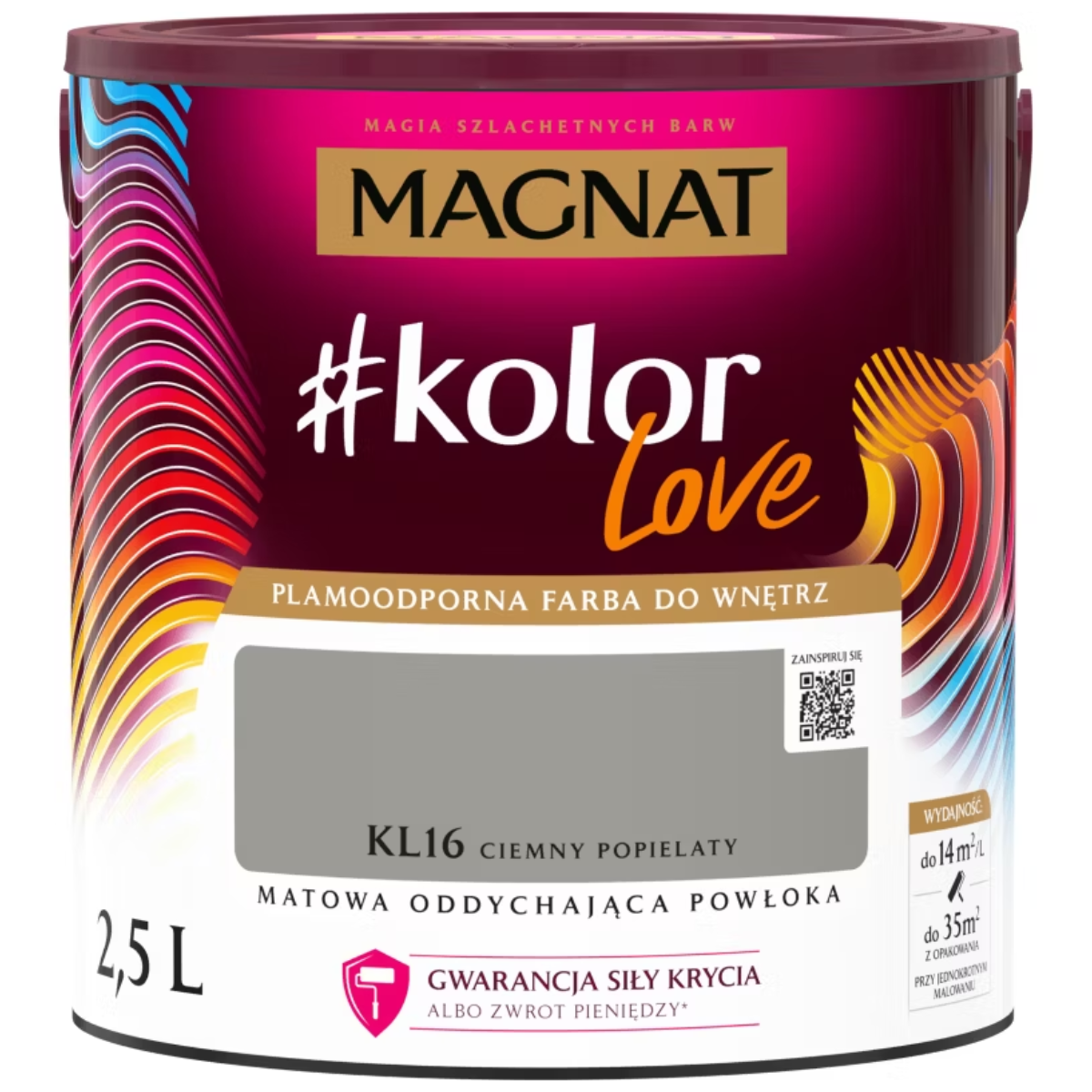 MAGNAT #kolorLove Farba lateksowa plamoodporna ciemny popielaty KL16 2,5L