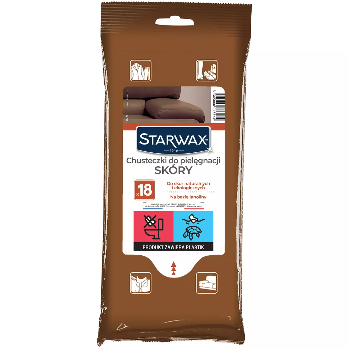 STARWAX Chusteczki do czyszczenia skórzanych tapicerek skór naturalnych i ekologicznych 18szt