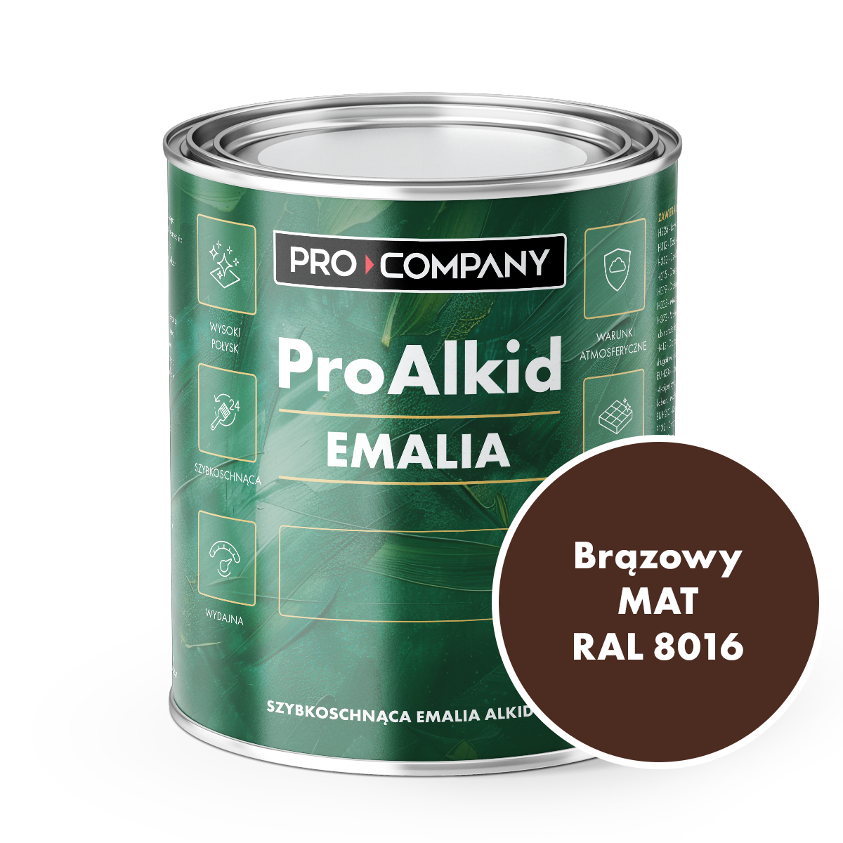 Szybkoschnąca emalia alkidowa do metalu Pro Alkid Brązowy MAT RAL 8016 0,9L