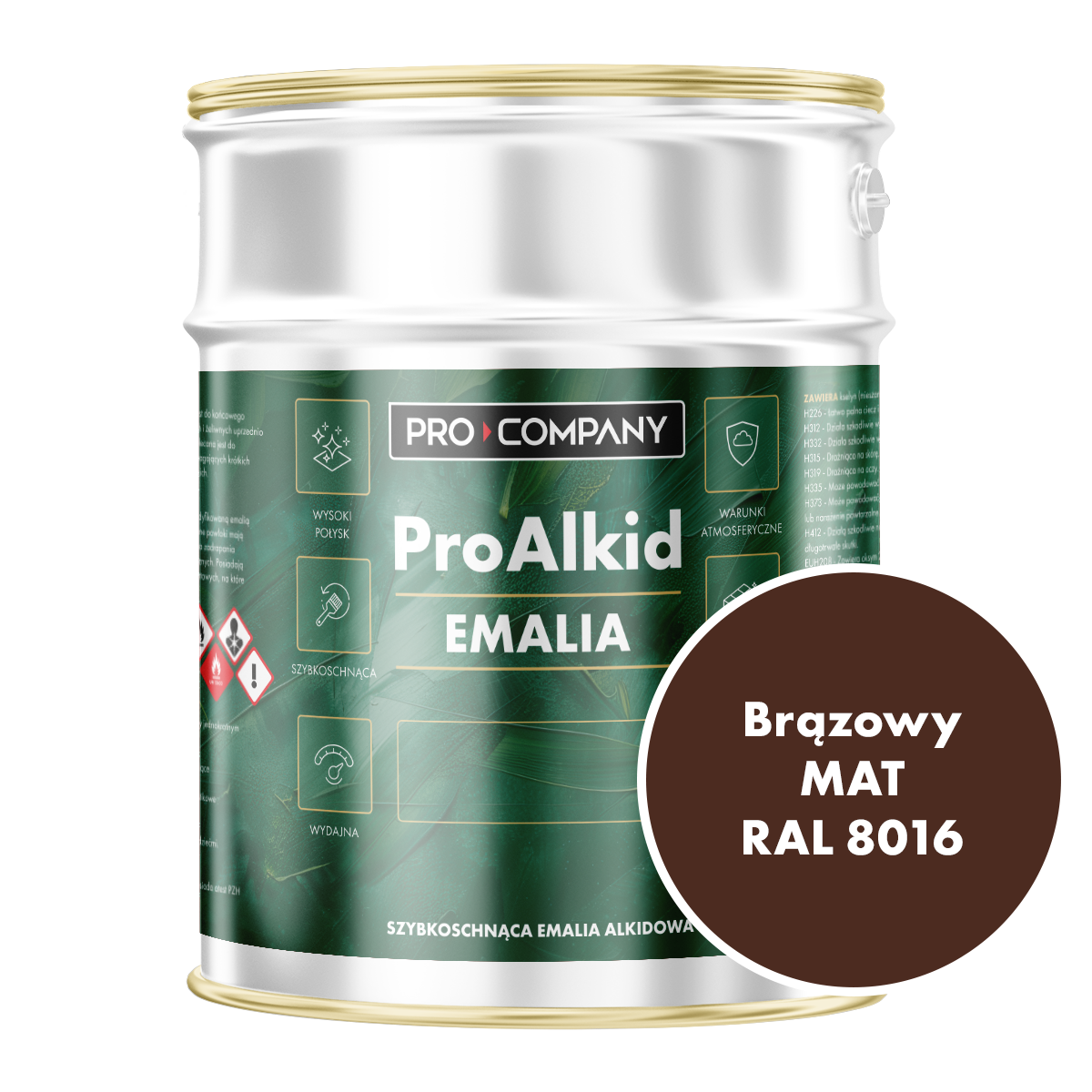 Szybkoschnąca emalia alkidowa do metalu Pro Alkid Brązowy MAT RAL 8016 9L