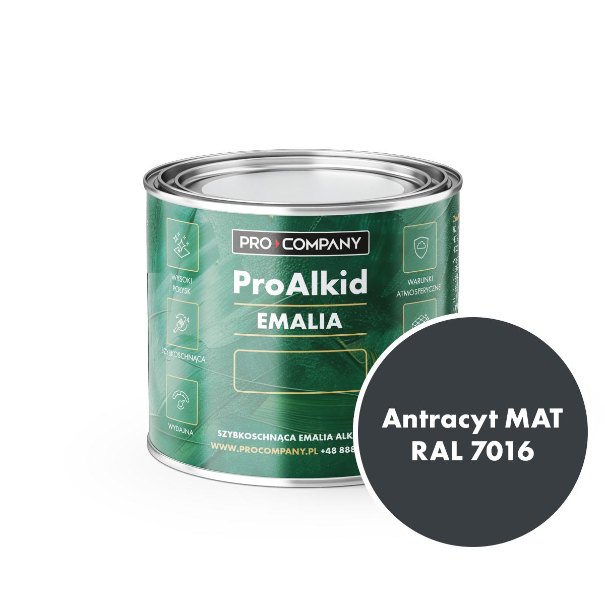 Szybkoschnąca emalia alkidowa do metalu Pro Alkid Antracyt MAT RAL 7016 0,2L