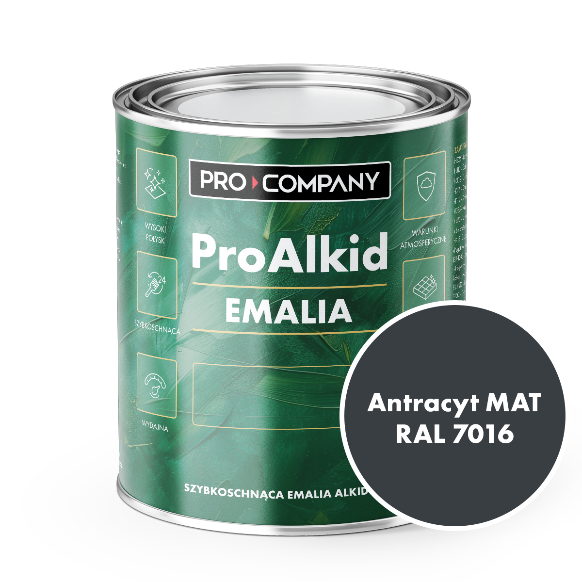 Szybkoschnąca emalia alkidowa do metalu Pro Alkid Antracyt MAT RAL 7016 1L