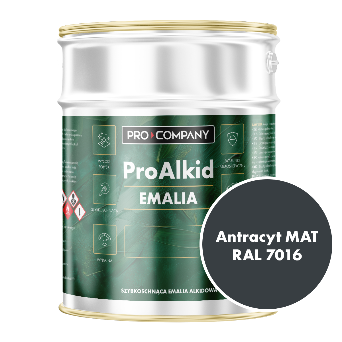 Szybkoschnąca emalia alkidowa do metalu Pro Alkid Antracyt MAT RAL 7016 3L