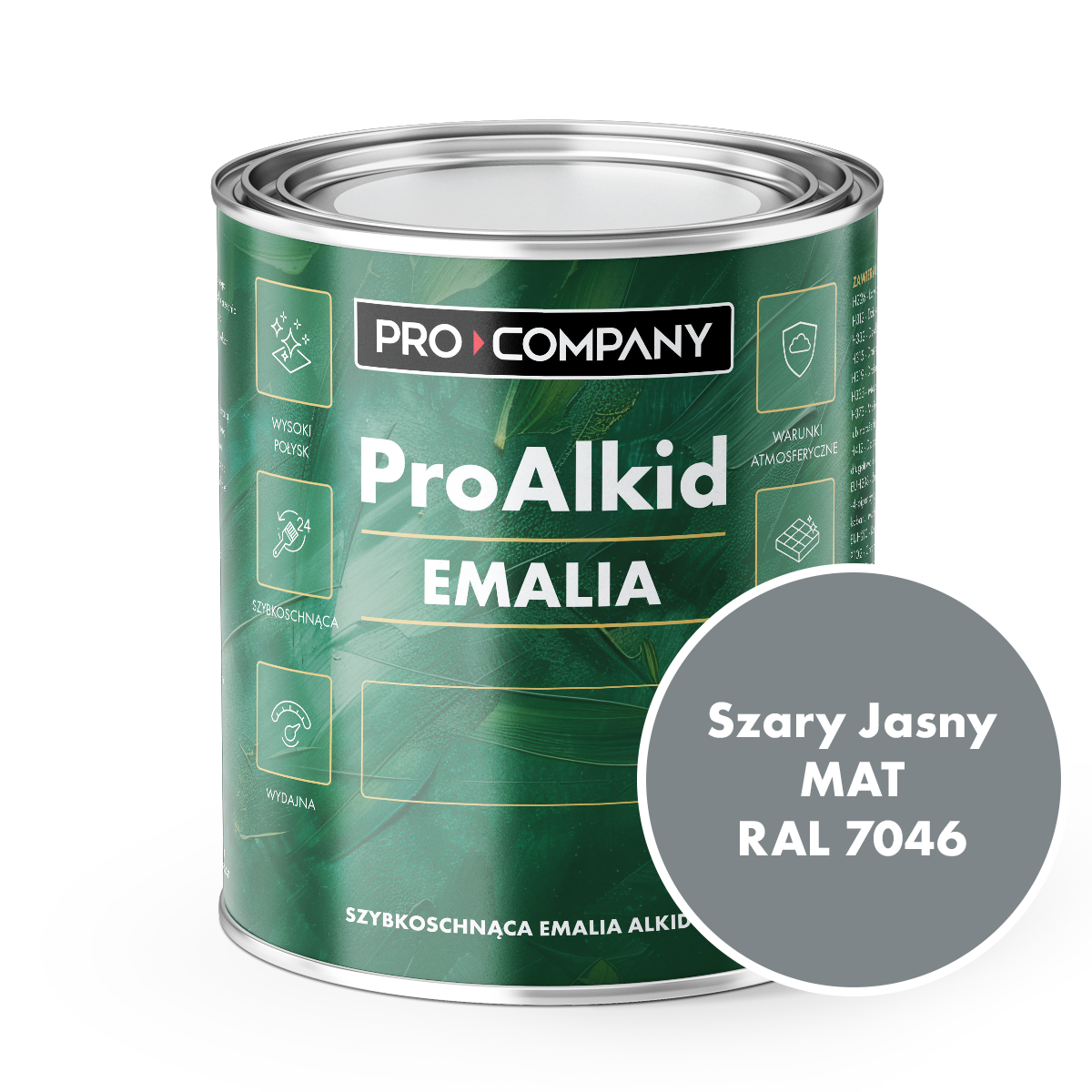 Szybkoschnąca emalia alkidowa do metalu Pro Alkid Szary Jasny MAT RAL 7046 1L