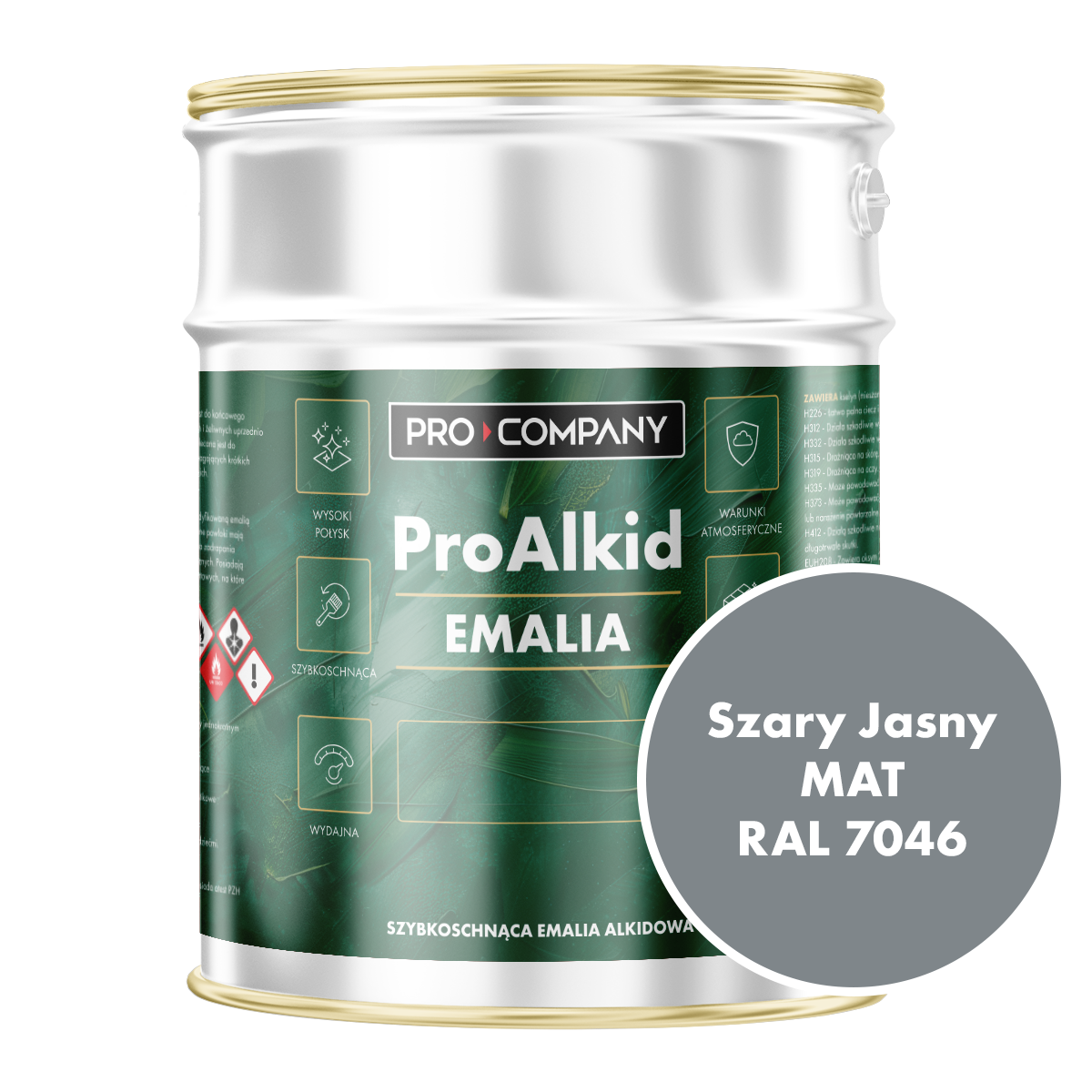 Szybkoschnąca emalia alkidowa do metalu Pro Alkid Szary Jasny MAT RAL 7046 10L