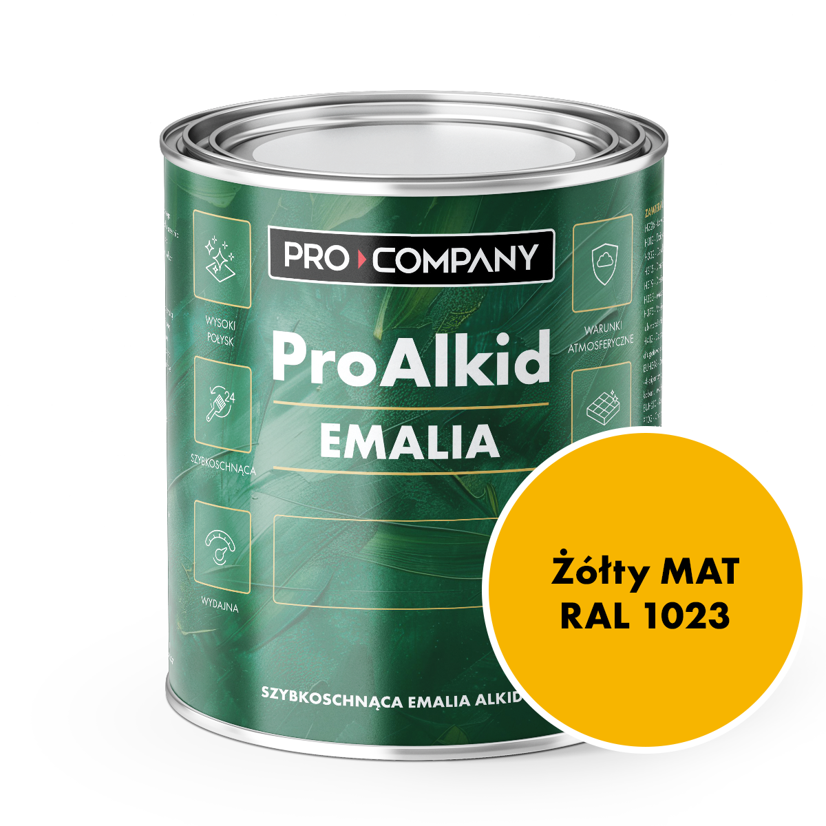 Szybkoschnąca emalia alkidowa do metalu Pro Alkid Żółty MAT RAL 1023 0,9L