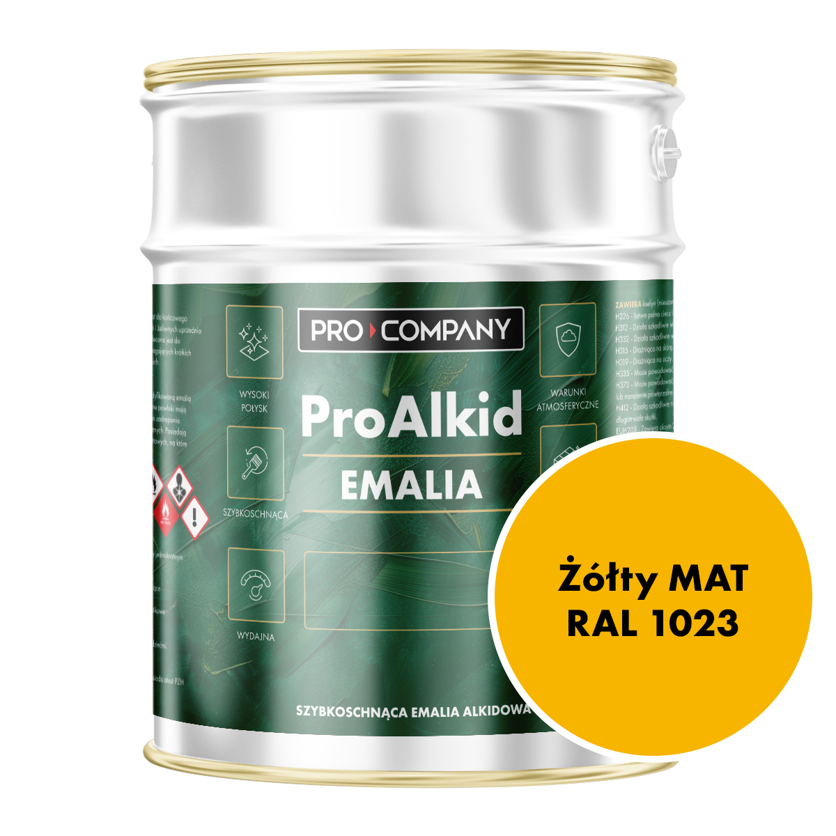 Szybkoschnąca emalia alkidowa do metalu Pro Alkid Żółty MAT RAL 1023 2,7L