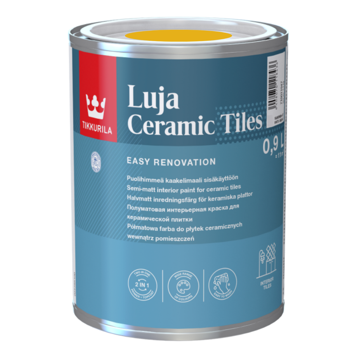 TIKKURILA Luja Ceramic Półmatowa farba do płytek ceramicznych 2w1 RAL 1003 żółty sygnałowy 0,9L