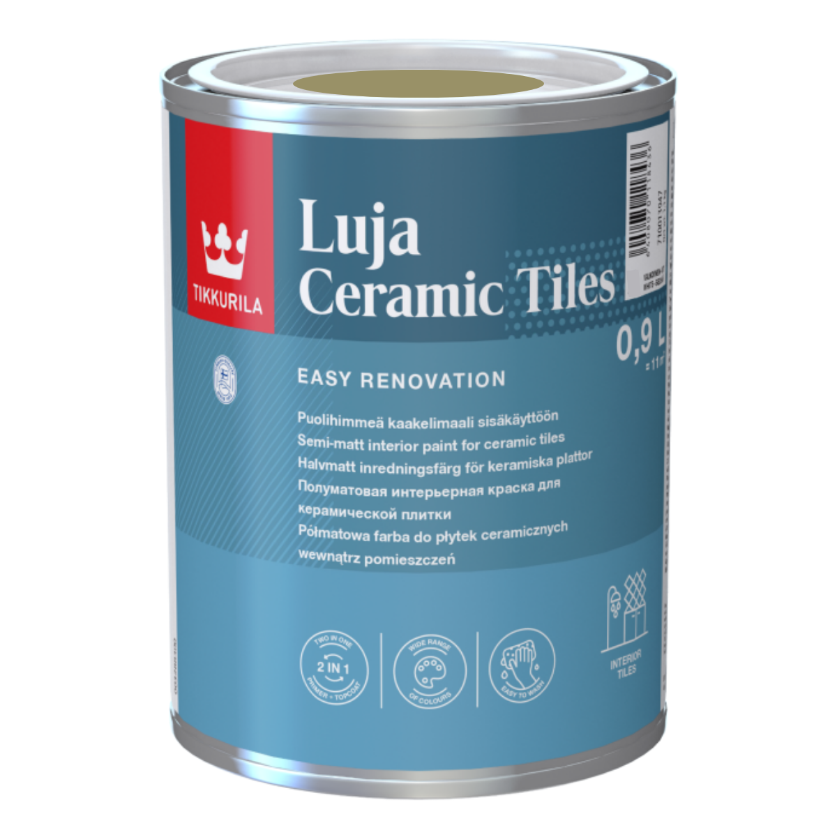 TIKKURILA Luja Ceramic Półmatowa farba do płytek ceramicznych 2w1 RAL 1020 oliwkowo-żółty 0,9L