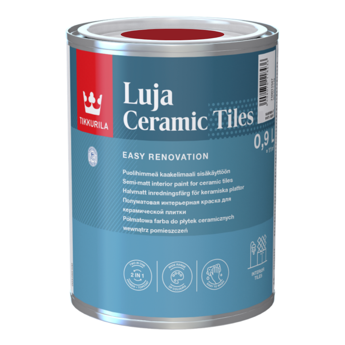 TIKKURILA Luja Ceramic Półmatowa farba do płytek ceramicznych 2w1 RAL 3001 czerwony sygnałowy