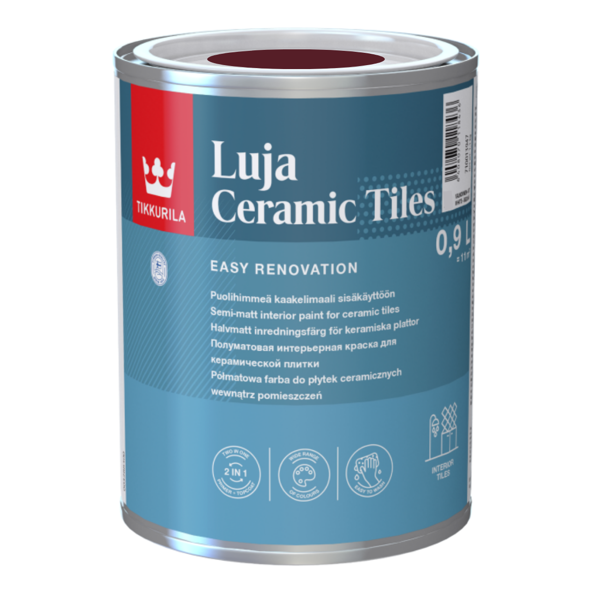 TIKKURILA Luja Ceramic Półmatowa farba do płytek ceramicznych 2w1 RAL 3005 czerwony winny