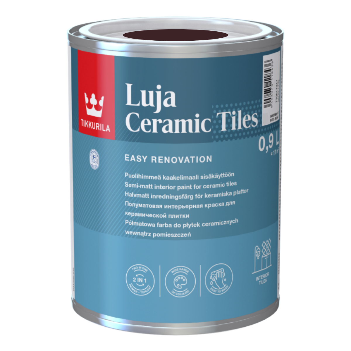 TIKKURILA Luja Ceramic Półmatowa farba do płytek ceramicznych 2w1 RAL 3007 czarno-czerwony