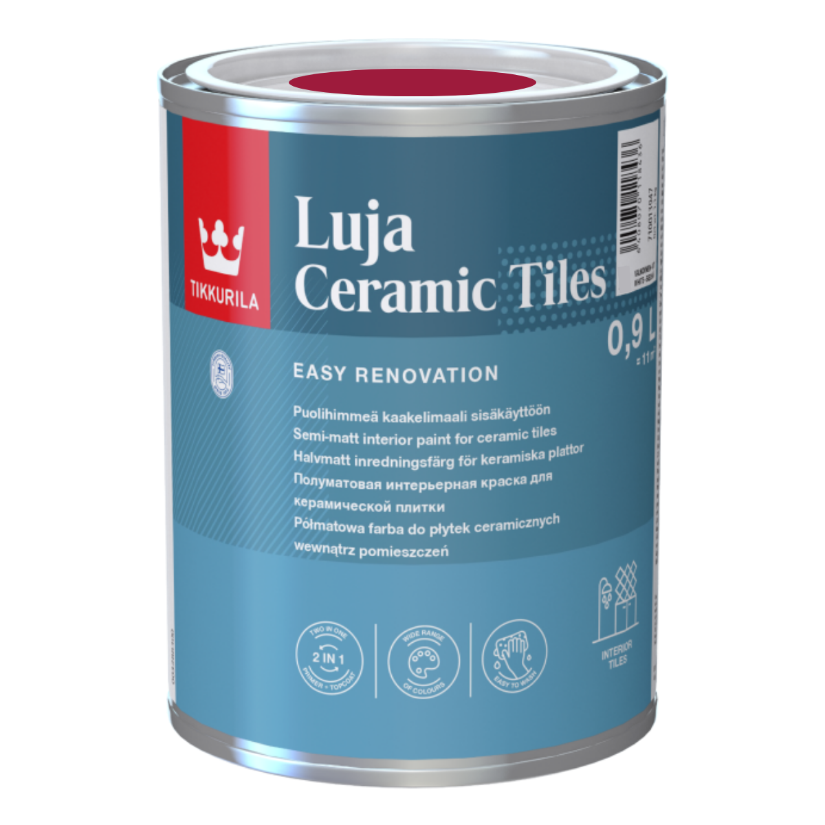 TIKKURILA Luja Ceramic Półmatowa farba do płytek ceramicznych 2w1 RAL 3027 czerwony malinowy