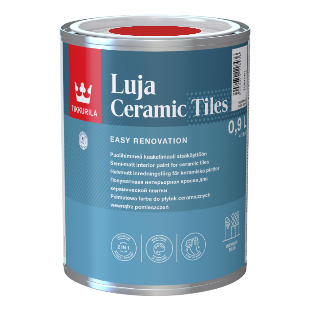 TIKKURILA Luja Ceramic Półmatowa farba do płytek ceramicznych 2w1 RAL 3028 czysty czerwony