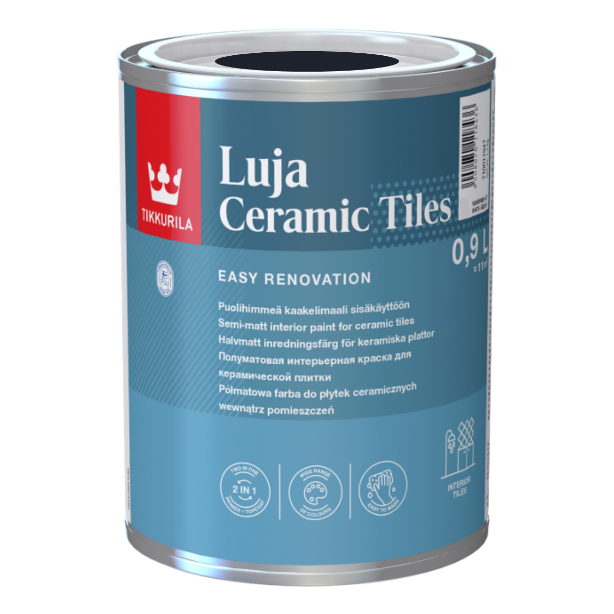 TIKKURILA Luja Ceramic Półmatowa farba do płytek ceramicznych 2w1 RAL 5004 czarno-niebieski