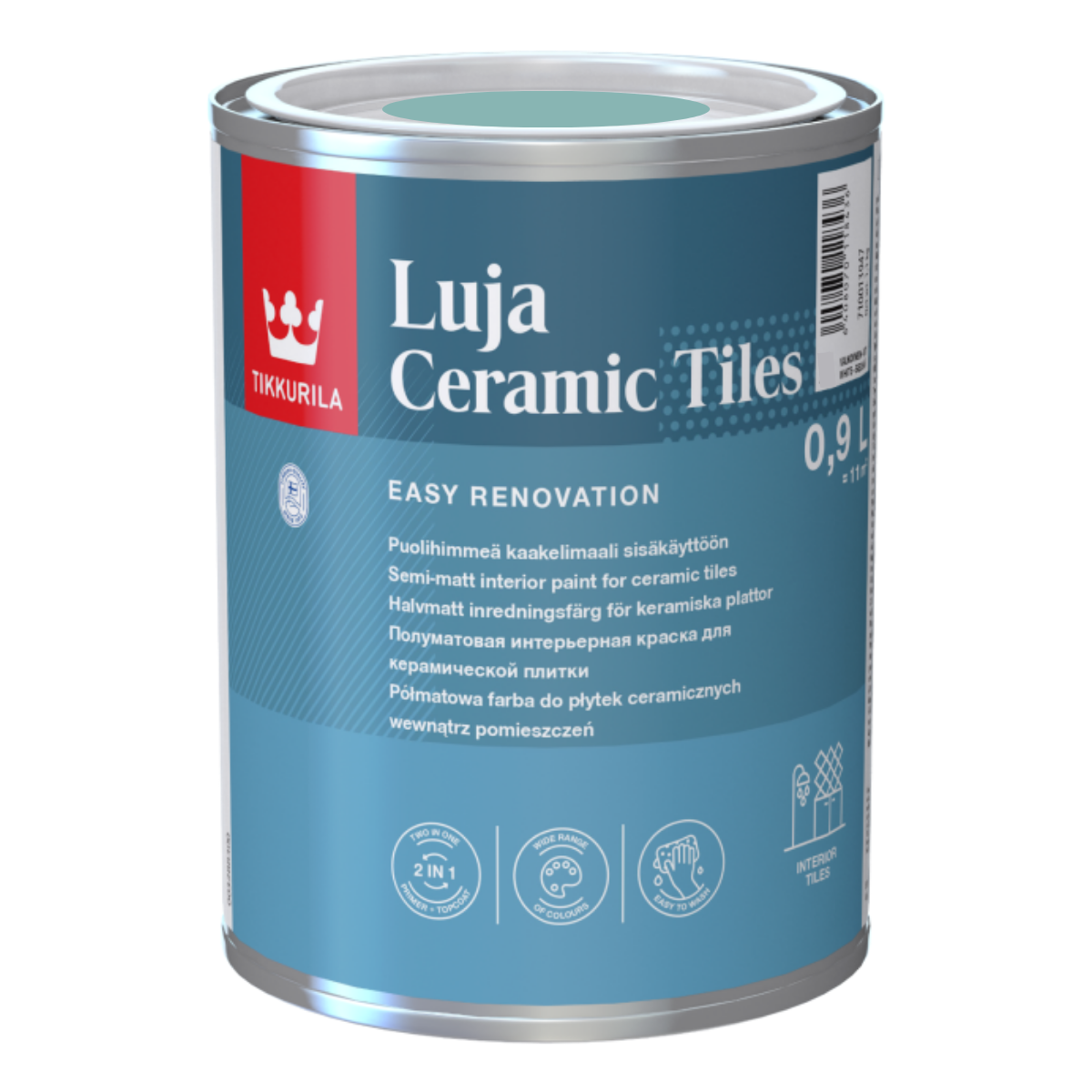 TIKKURILA Luja Ceramic Półmatowa farba do płytek ceramicznych 2w1 RAL 6027 jasny zielony