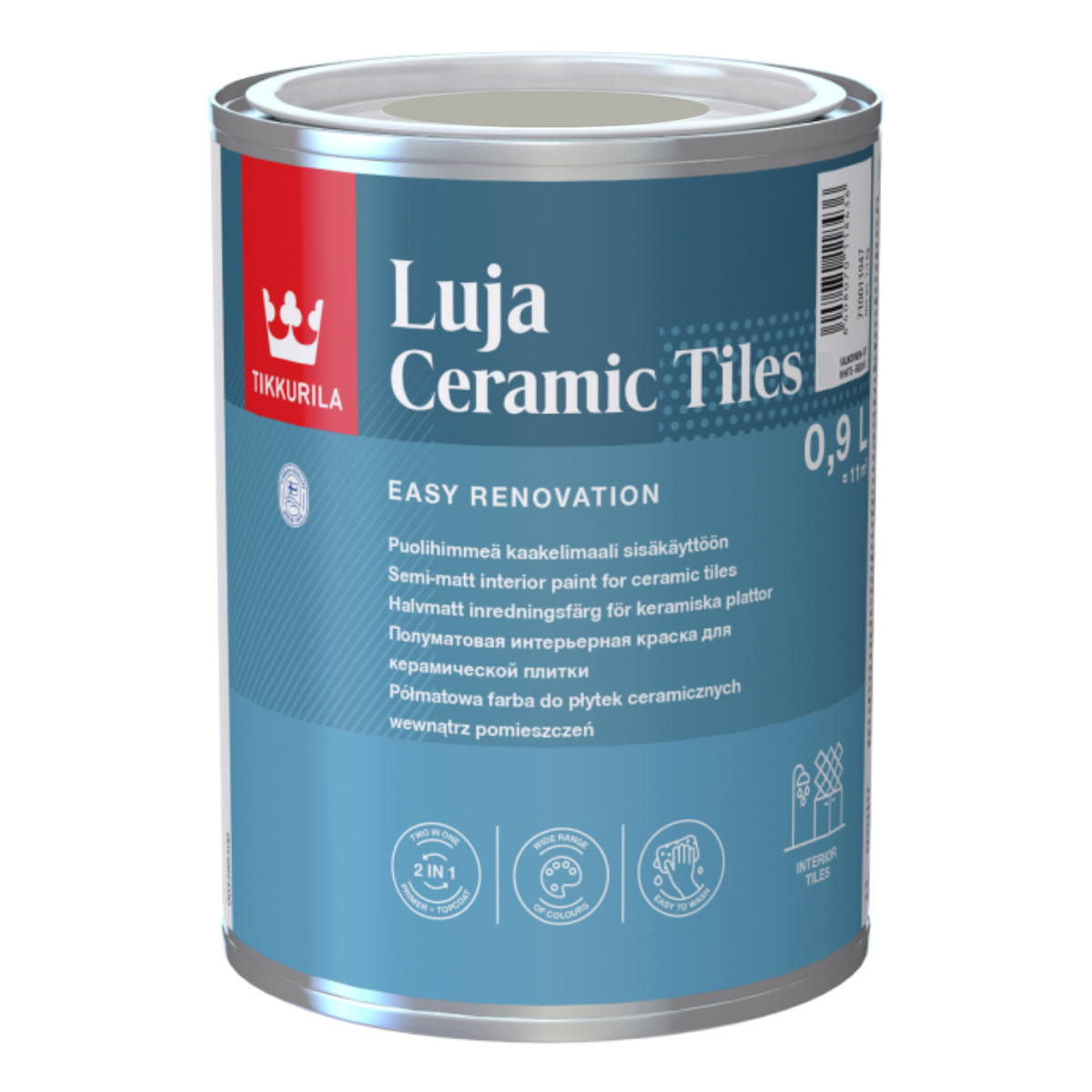 TIKKURILA Luja Ceramic Półmatowa farba do płytek ceramicznych 2w1 RAL 7044 jedwabisty szary