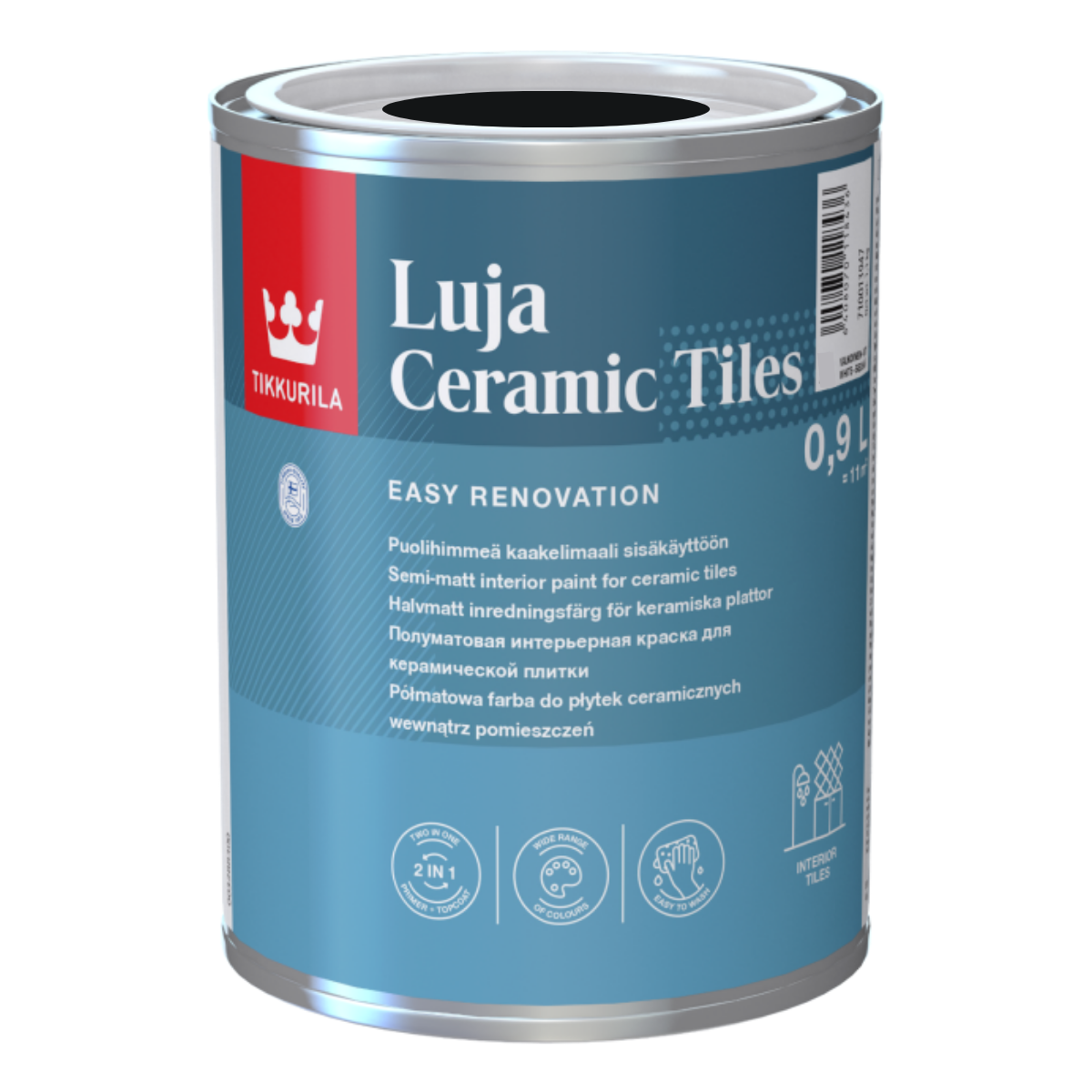 TIKKURILA Luja Ceramic Półmatowa farba do płytek ceramicznych 2w1 RAL 9005 głęboka czerń