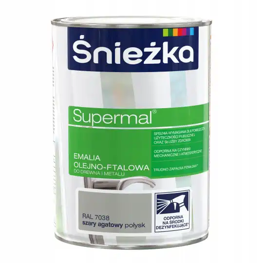 ŚNIEŻKA Supermal emalia do drewna, metalu i tynków szary agatowy RAL 7038 połysk 0,8L