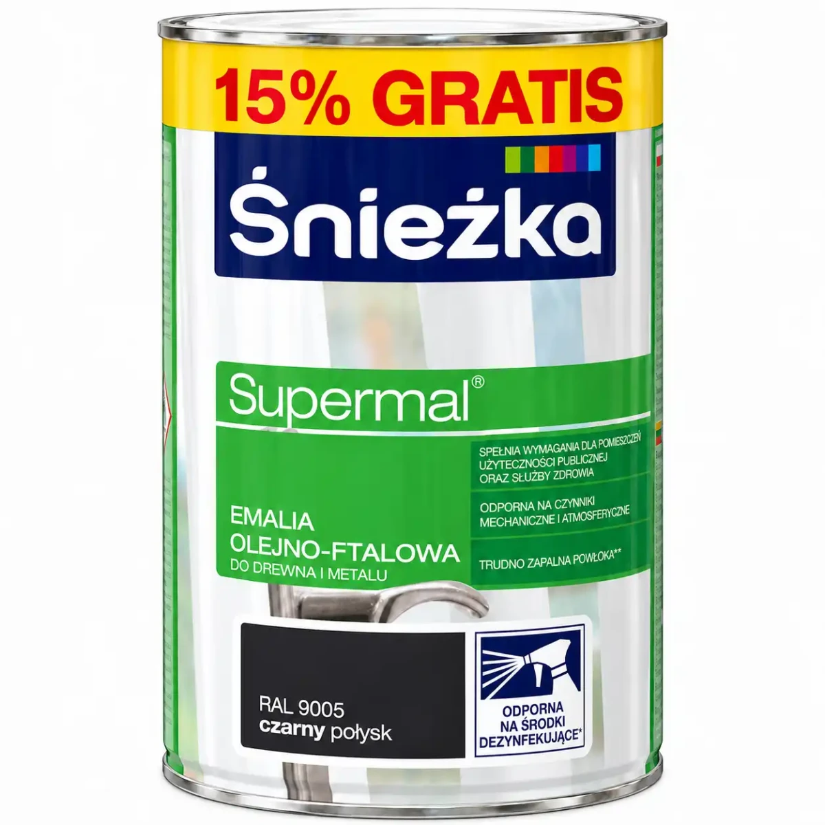 ŚNIEŻKA Supermal emalia do drewna, metalu i tynków czarny RAL 9005 połysk 0,92L
