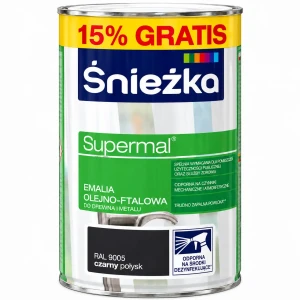 ŚNIEŻKA Supermal emalia do drewna, metalu i tynków czarny RAL 9005 połysk 0,92L