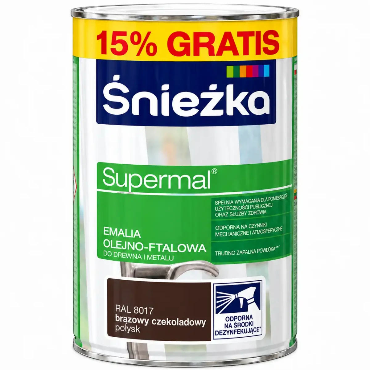 ŚNIEŻKA Supermal emalia do drewna, metalu i tynków brąz czekoladowy RAL 8017 połysk 0,92L