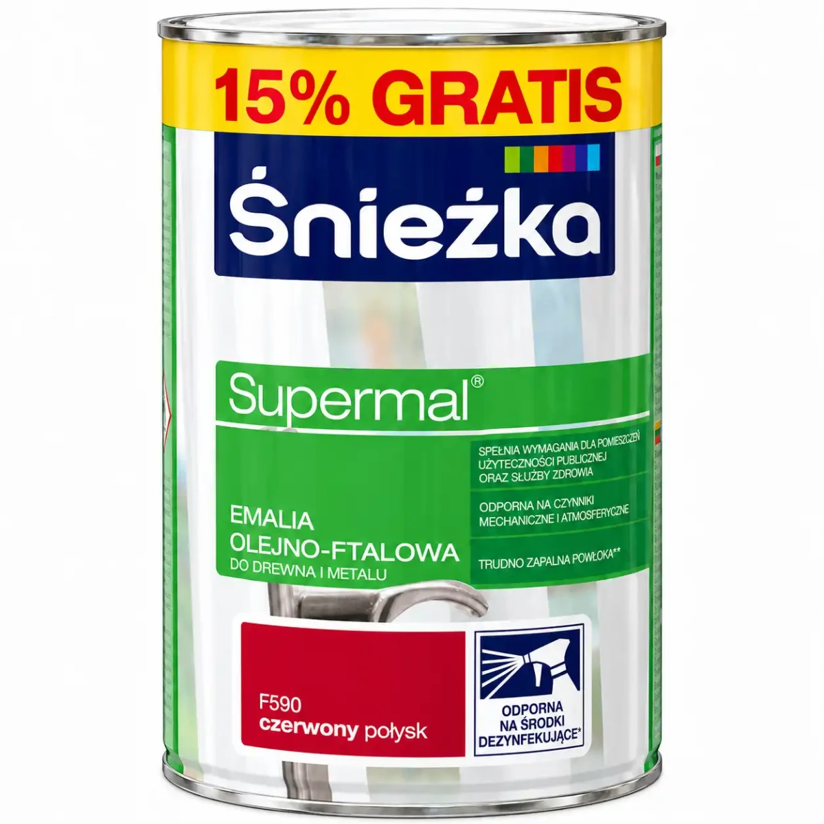 ŚNIEŻKA Supermal emalia do drewna, metalu i tynków czerwony F590 połysk 0,92L