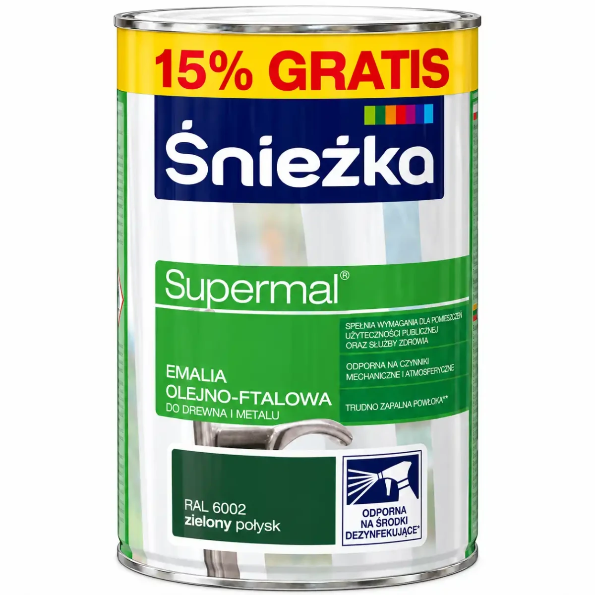 ŚNIEŻKA Supermal emalia do drewna, metalu i tynków zielony RAL 6002 połysk 0,92L