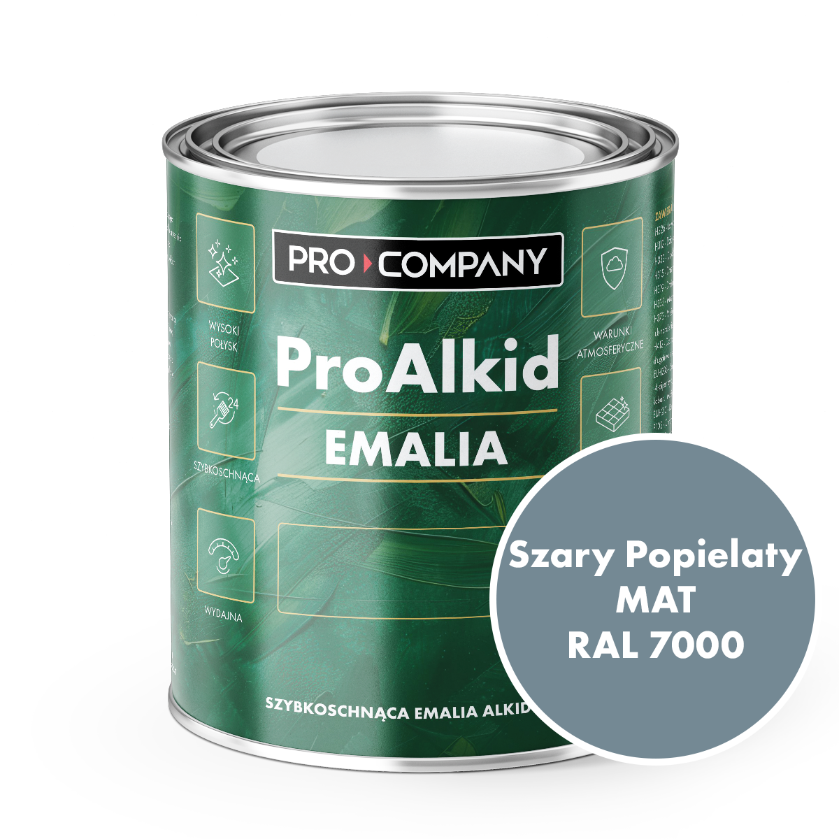 Szybkoschnąca emalia alkidowa do metalu Pro Alkid Szary Popielaty MAT RAL 7000 1L