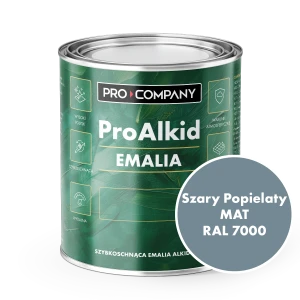 Szybkoschnąca emalia alkidowa do metalu Pro Alkid Szary Popielaty MAT RAL 7000 1L