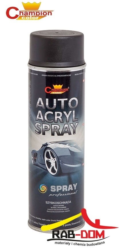 CHAMPION Spray Auto Acryl 500ml Lakier CZARNY MAT